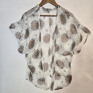Love 21 Silk Kimono Cover Up Womens Small Boho Floral Open Front Sheer Medallion